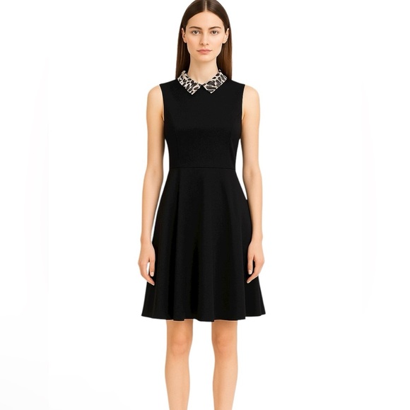 kate spade Dresses & Skirts - Kate Spade Black Fit & Flare Dress w/ Leopard Collar EUC